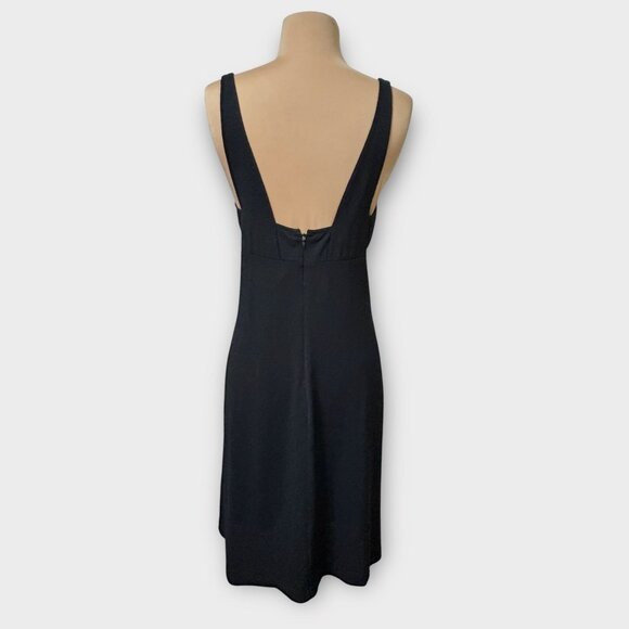 Vintage La Perla LBD 46 L Midi Cocktail Dress Sheath Black Square Neck Classy - Picture 4 of 8